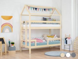 Domečková patrová postel MONTY pro dvě děti Barva: Přírodní dekor bez laku, Výška: 242 cm