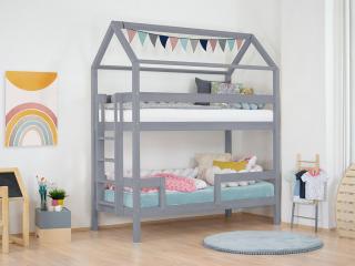 Domečková patrová postel MONTY pro dvě děti Barva: Šedá, Výška: 242 cm