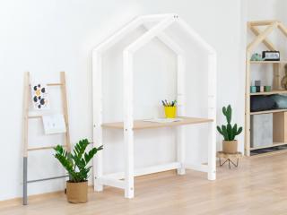 Dřevěný domečkový stůl STOLLY Barva hranolů: Bílá, Barva ploch: Přírodní dekor bez laku