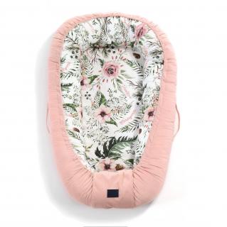 Luxusní hnízdečko pro miminko La Millou Velvet collection Powder Pink & Wild Blossom