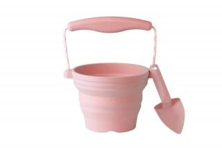 Scrunch Dětský silikonový skládací kbelíček na písek s lopatkou Dusty Rose