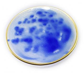 Kulatý skleněný talíř s malovaným dekorem a zlatým okrajem - modrý Průměr: 28cm
