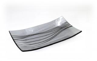 Šedá skleněná mísa s černo-stříbrným dekorem LINKY Rozměr: 30x18cm