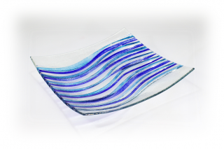 Skleněná dekorativní mísa 30x30cm - modrá vlna