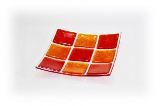 Skleněná miska KARO 15x15cm - oranžovo-červená