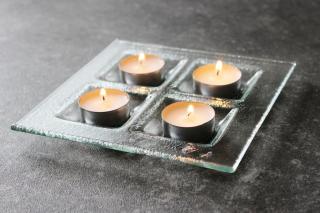 Skleněný čirý čtvercový svícen na 4 svíčky