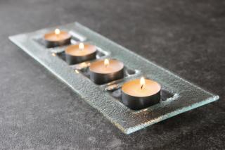 Skleněný čirý svícen obdélníkový na 4 svíčky