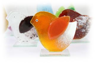 Skleněný dekorativní ptáček - oranžový