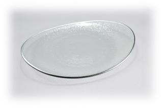 Skleněný oválný talíř OVAL ELLA čirý se stříbrným okrajem Rozměr: 30x23cm