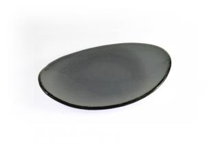 Skleněný oválný talíř OVAL ELLA tmavě šedý Rozměr: 20x14cm