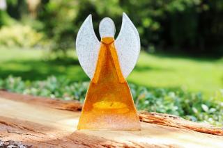 Skleněný svícen anděl 12cm - oranžový