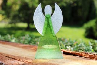 Skleněný svícen anděl 12cm - zelený