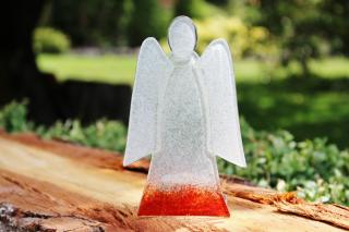 Skleněný svícen anděl 14cm - bílo-červený