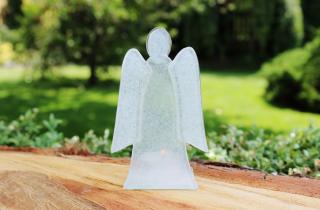 Skleněný svícen anděl 14cm - bílý