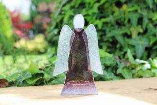 Skleněný svícen anděl 14cm - fialový