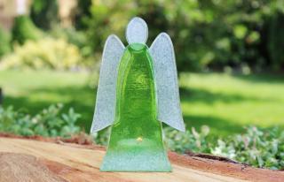 Skleněný svícen anděl 14cm - zelený