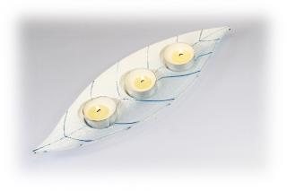 Skleněný svícínek LÍSTEK - bílý Rozměr: 30x10cm