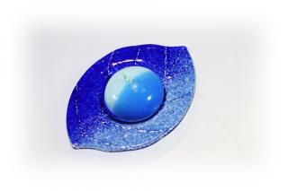 Skleněný svícínek LÍSTEK - modro-modrý Rozměr: 12x8,5cm