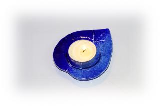 Skleněný svícínek LÍSTEK - modro-modrý Rozměr: 8x9cm