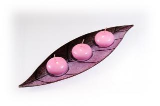 Skleněný svícínek LÍSTEK - růžovo-fialový Rozměr: 30x10cm
