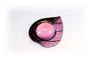 Skleněný svícínek LÍSTEK - růžovo-fialový Rozměr: 8x9cm