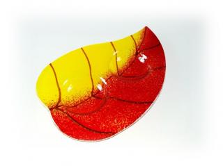 Skleněný svícínek LÍSTEK - žluto-červený Rozměr: 12x17cm