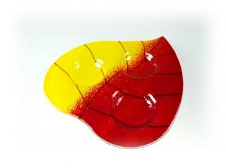 Skleněný svícínek LÍSTEK - žluto-červený Rozměr: 15x16cm