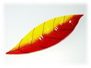 Skleněný svícínek LÍSTEK - žluto-červený Rozměr: 30x10cm