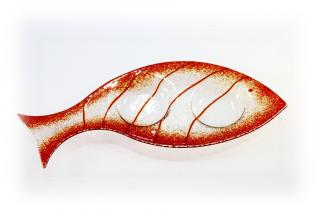 Skleněný svícínek rybička - FISH - červená Rozměr: 23x9cm