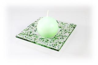 Skleněný tácek DROP 13x13cm na svíčku - zeleno-zelený