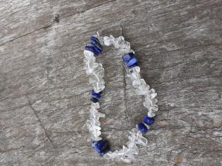 náramek  ze zlomků kříšťál - lapis lazuli