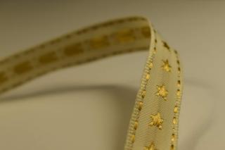 Stuha béžová zlatá hvězda 1,5 cm x 2,5 m