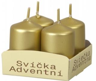 Svíčka adventní metalická lesklá 4x6cm - zlatá (4ks)