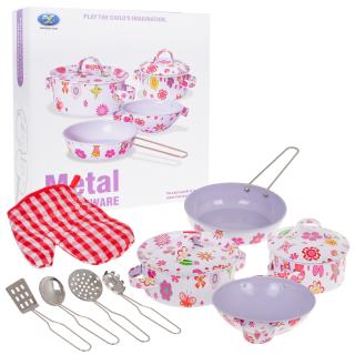 Sada dětského kovového nádobí s kuchyňskou rukavicí Flower Kitchenware