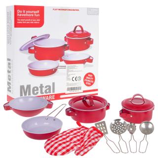 Sada dětského kovového nádobí s kuchyňskou rukavicí Red Kitchenware