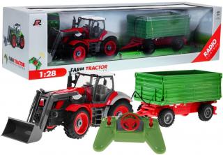 Traktor na dálkové ovládání se zelenou vlečkou Red Farmer 1:28