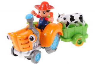 Veselý traktor pro nejmenší se světly a zvuky Cartoon Tractor oranžový