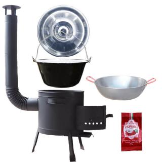 Green Home kotlík na guláš smalt 1,2 mm 22 l, Green Home poklice nerez INOX, PAELLA pánev hluboká WOK 45 cm, Green Home žáruvzdorná kotlina 42 cm PLUS 600, sladká paprika GURMÁN 50 g