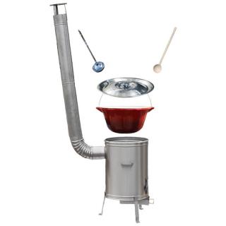 KESSEL kotlík na guláš litina smalt 16 l 10,8 kg, KESSEL kotlina nerez vysoká LUX výška 170 cm, průměr 36 cm, KESSEL poklice nerez 41 cm INOX, KESSEL naběračka 350 ml a vařečka 50 cm LUX