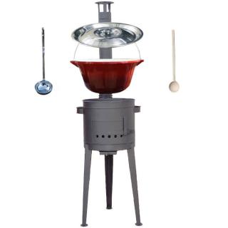 KESSEL kotlík na guláš litina smalt 16 l 10,8 kg, KESSEL vysoká kotlina natřená žáruvzdornou barvou PLUS 600, výška 185,5 cm, průměr 36 cm, KESSEL poklice nerez 41 cm INOX, KESSEL naběračka 350 ml a vařečka 50 cm TOP LUX