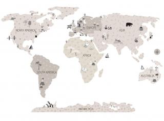 Samolepka na zeď Mapa světa béžová (3 velikosti)