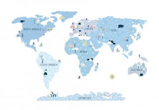 Samolepka na zeď Mapa světa modrá (3 velikosti)