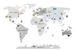 Samolepka na zeď Mapa světa šedá (3 velikosti)