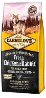Carnilove dog Fresh Adult Chicken & rabbit 12 kg  + Tobby piškoty 120g