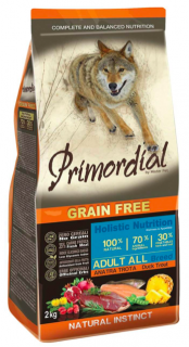 Primordial Grain Free Adult Trout & Duck 12 kg  + pamlsky (do vyprodání)