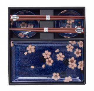 MIJ sushi set Navy with Pink Sakura Design 4 pcs