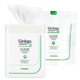 Charmzone Korea Ginkgo Natural Cleansing Tissue Box - Vlhčené čistící-odličovací ubrousky s Ginkgem v plastovém Boxu + náhradní náplň / 110+110ks