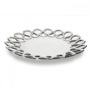 Dekorativní keramický talíř ASTRA 28 cm Bílo stříbrný