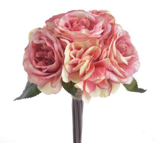 Kytice z růží a hortenzií 20 cm růžová