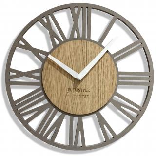 Nástěnné hodiny Loft Piccolo 2- 30 cm se dřevem  Šedé